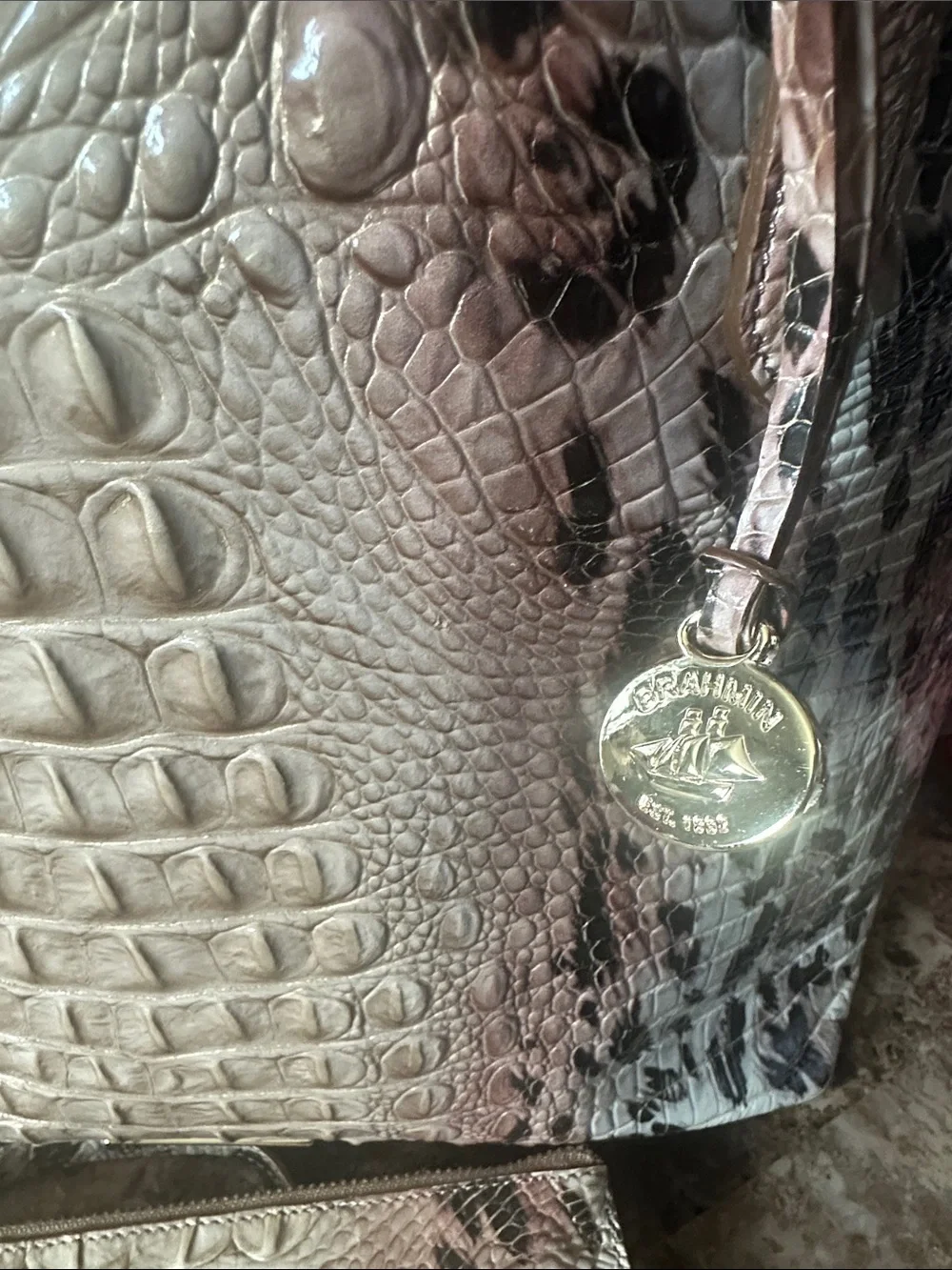 Brahmin Croc-Embossed Tote with Matching Wristlet - Taupe Pink